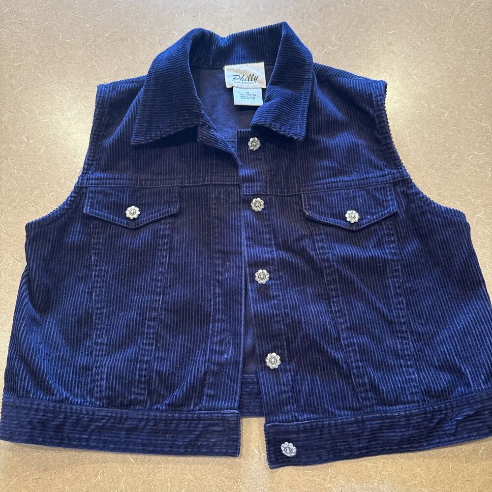 VTG Philly California Girls 14 Corduroy Vest Shirt w Flower Buttons Boho Y2K Kid